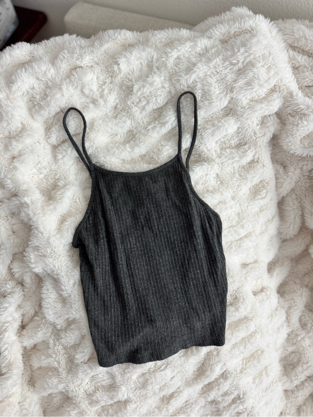 Brandy Melville Ribbed Spaghetti-Strap Camisole in Charcoal